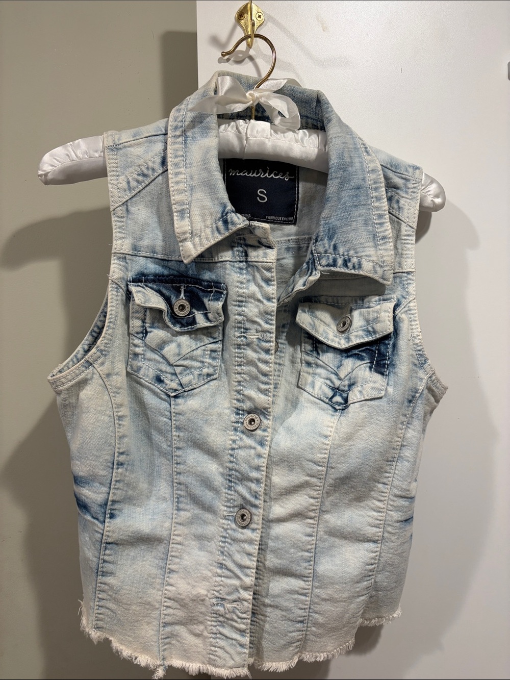 Maurices Acid Wash Denim Vest - Light Blue/White